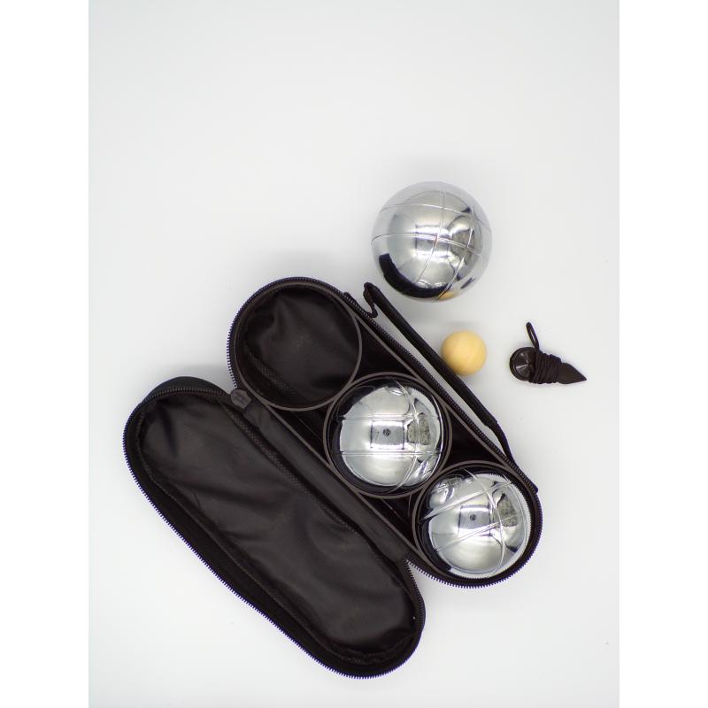 Sacoche 3 boules petanque striees 720gr en acier 