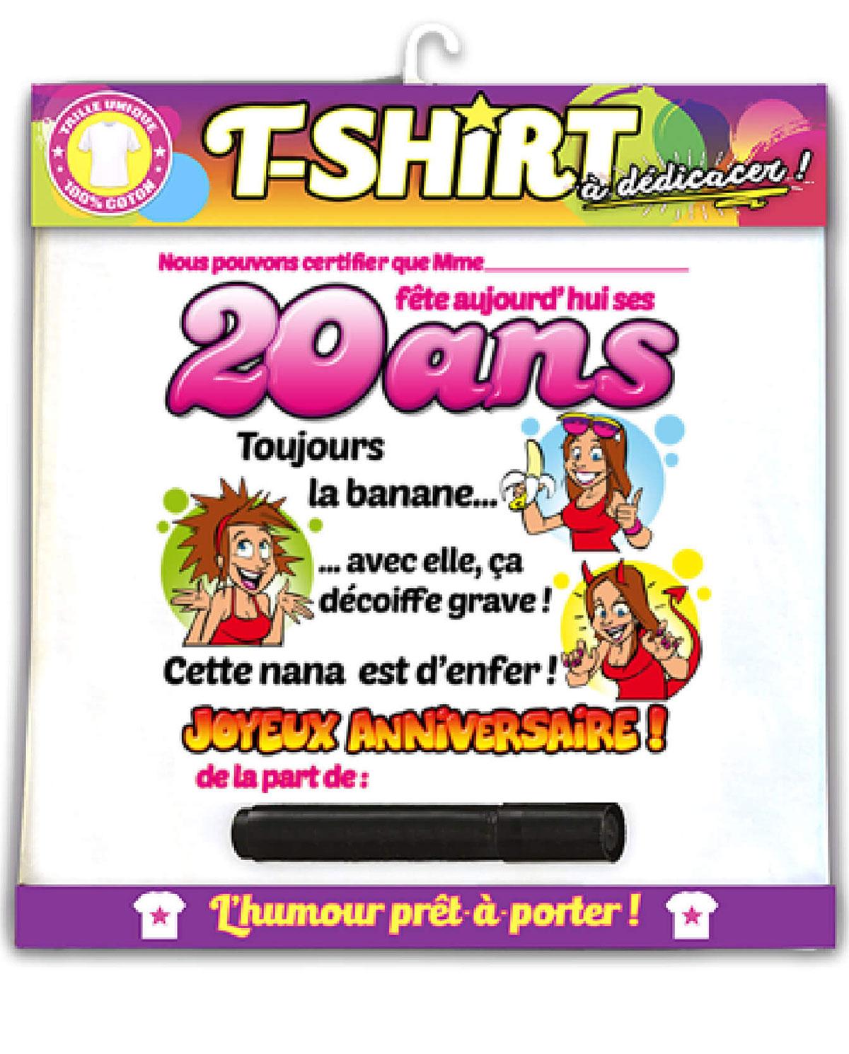 Tee-shirt femme anniversaire 20 ans avec son stylo - PVL SPORTS FEURS