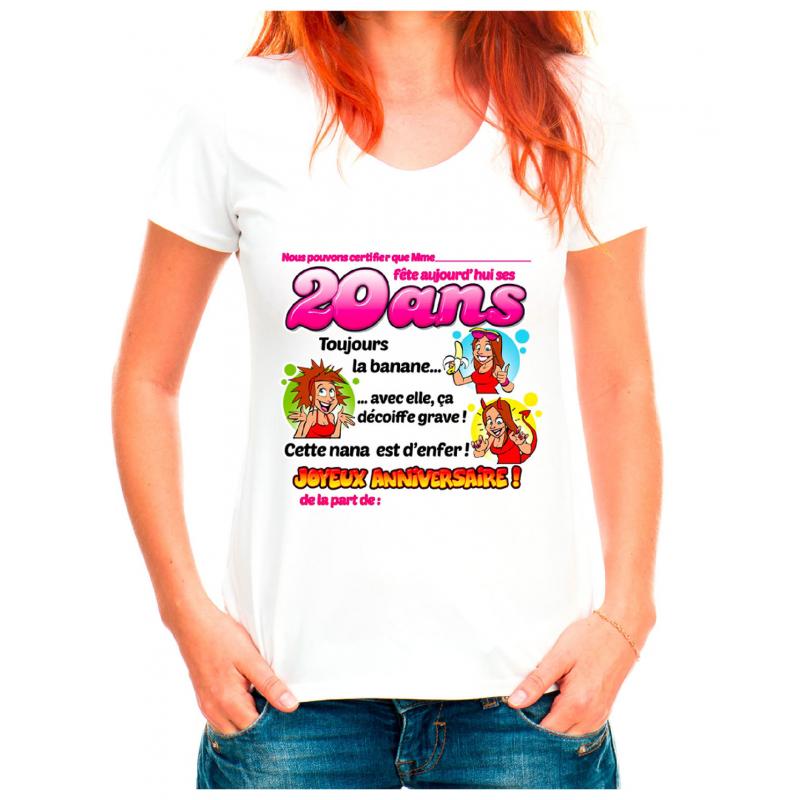 Tee-shirt femme anniversaire 20 ans avec son stylo - PVL SPORTS FEURS