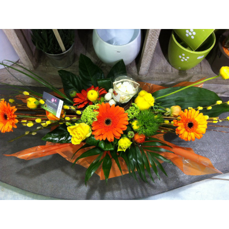 bouquet fagot dans poche d'eau orange